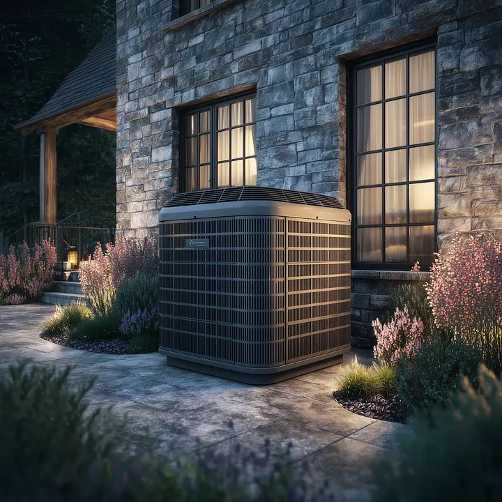 Illustrative placeholder of an outdoor air-conditioning system beside a home